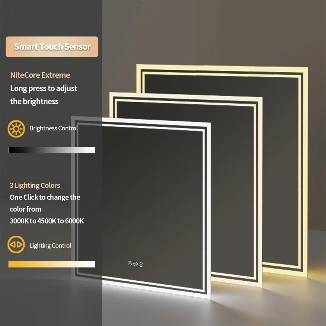 Backlit Light Square LED Makeup Bathroom Mirror or Wall Mounted, Vanity Mirror Frameless ,Anti-Fog