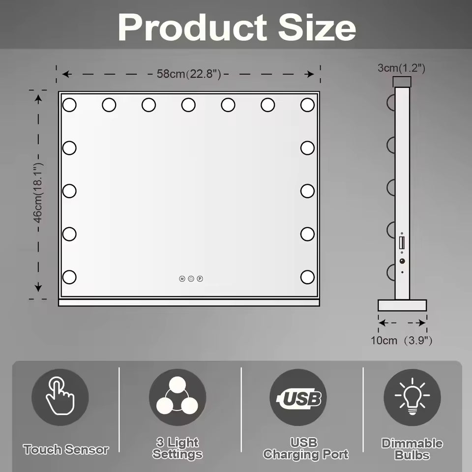 FENCHILIN Vanity Mirror with Lights Lighted Makeup Mirror with 15 Dimmable LED Bulbs for Dressing Room Tabletop - M007