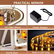 Arched LED Lighted Vanity Mirror - 14"X11" - Smart Touch 3 Colors Dimmable,with 360° Rotation Makeup Mirror - M003