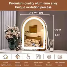 Arched LED Lighted Vanity Mirror - 14"X11" - Smart Touch 3 Colors Dimmable,with 360° Rotation Makeup Mirror - M003