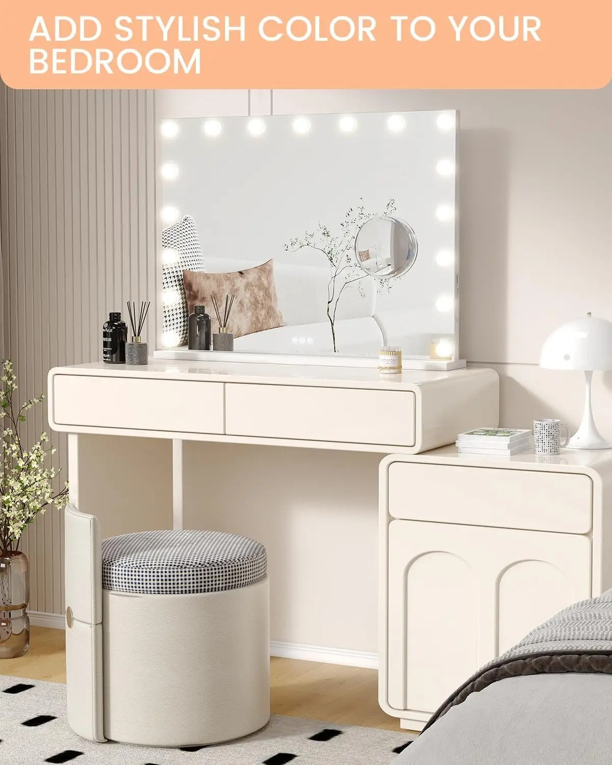 Large 32"x24" Rectangle Hollywood Makeup Mirror with 17 LED Bulbs – 3 Color Modes Touch Control with 3X Magnification for Dressing Table - M001