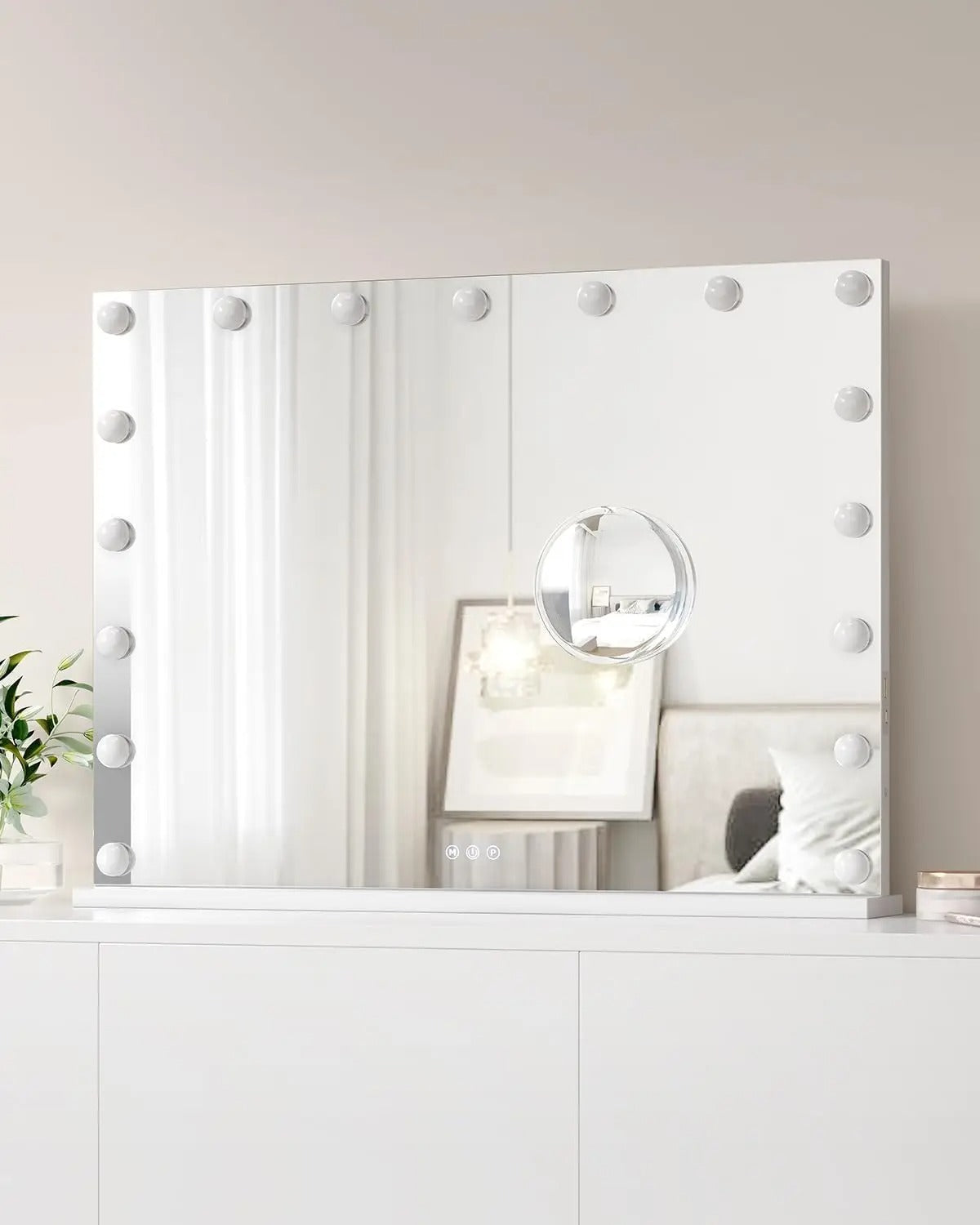Large 32"x24" Rectangle Hollywood Makeup Mirror with 17 LED Bulbs – 3 Color Modes Touch Control with 3X Magnification for Dressing Table - M001