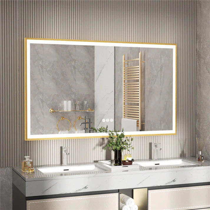 Front Light Rectangle Aluminum Alloy Frame Bath Mirror,Wall Mounted Lighted Vanity Mirror, Anti-Fog
