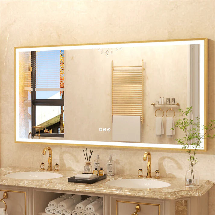 Front Light Rectangle Aluminum Alloy Frame Bath Mirror,Wall Mounted Lighted Vanity Mirror, Anti-Fog