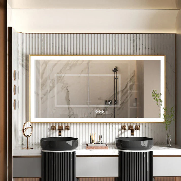Front Light Rectangle Aluminum Alloy Frame Bath Mirror,Wall Mounted Lighted Vanity Mirror, Anti-Fog