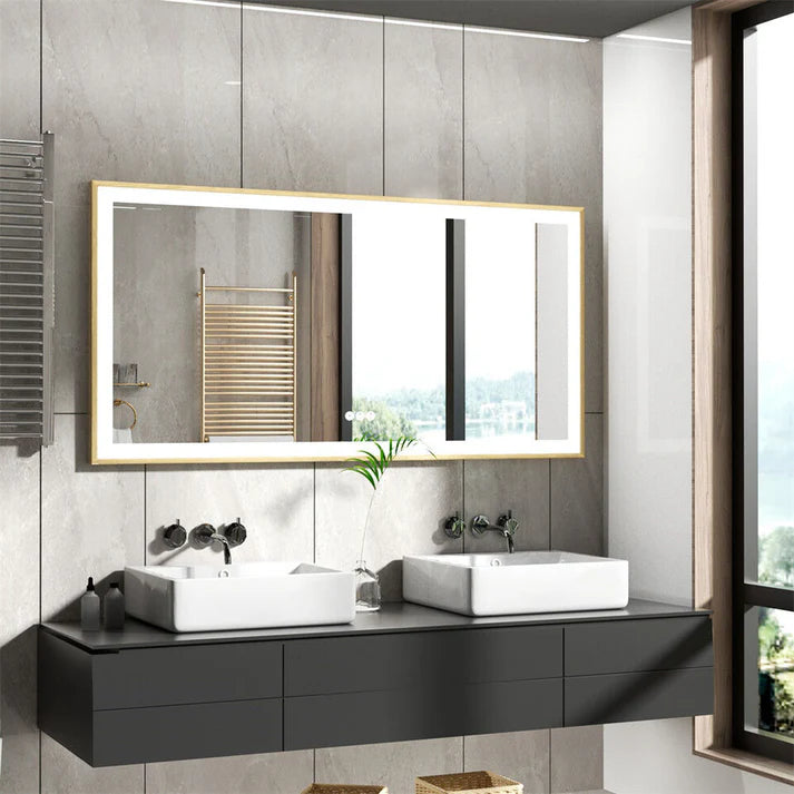 Front Light Rectangle Aluminum Alloy Frame Bath Mirror,Wall Mounted Lighted Vanity Mirror, Anti-Fog