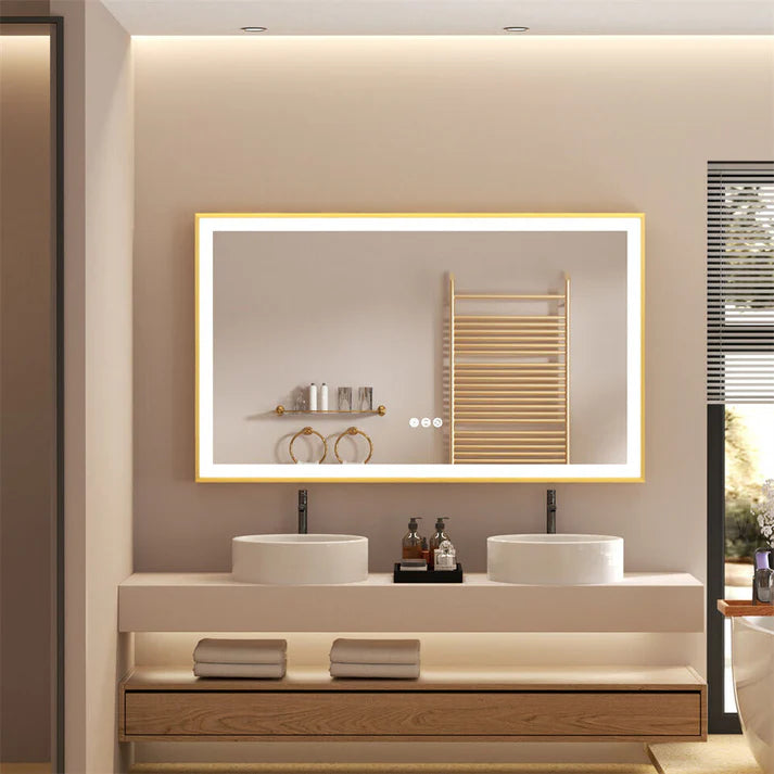 Front Light Rectangle Aluminum Alloy Frame Bath Mirror,Wall Mounted Lighted Vanity Mirror, Anti-Fog