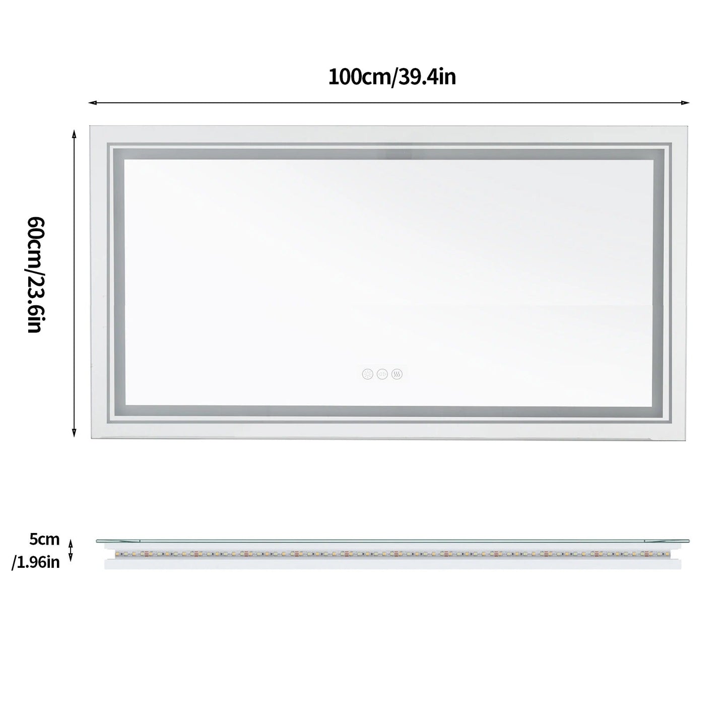 Large Rectangle Double Lights LED Bathroom Mirror Illuminated Dimmable Vanity Mirror with Anti-Fog, 3 Color