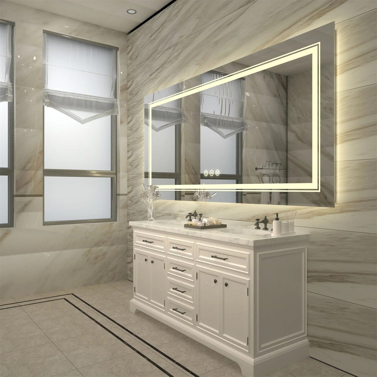 160cm x 80cm Extra Large rectangle LED Double Light Bathroom Mirror Dual Lights Anti-Fog Memory 3 Colors Dimmable