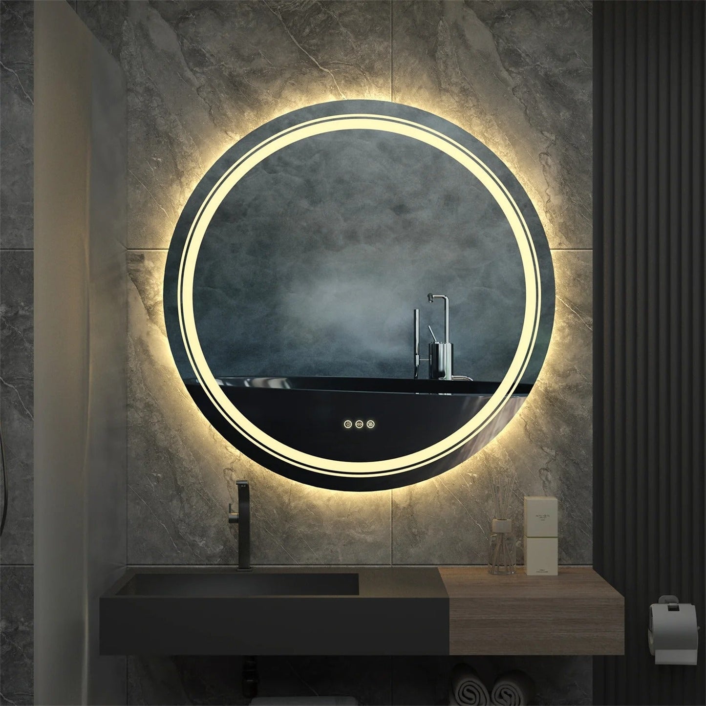 Double Light Extra Large 90cm Round Bathroom LED Vanity Mirror, Anti-Fog Dimmable Lights