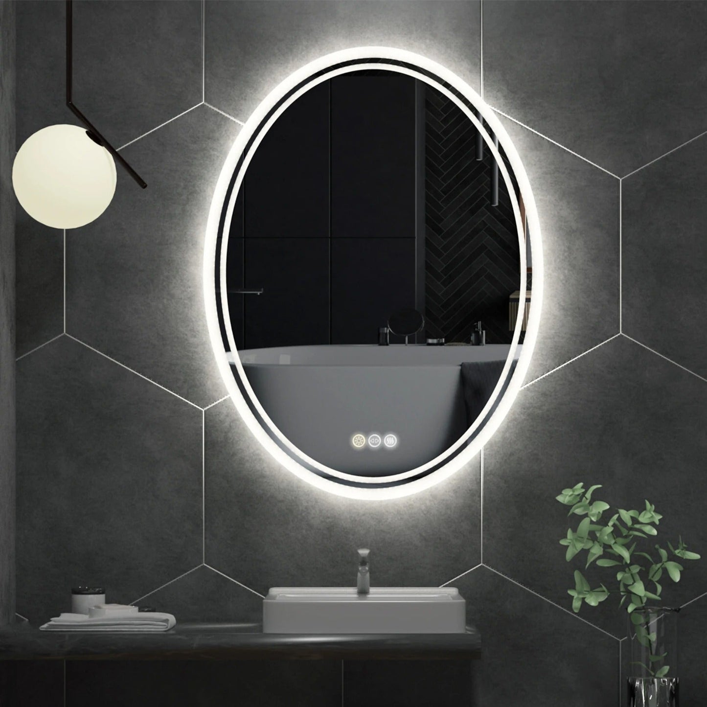 Backlit Light Oval LED Makeup Bathroom Mirror, Wall Mounted Vanity Mirror, Frameless ,Anti-Fog