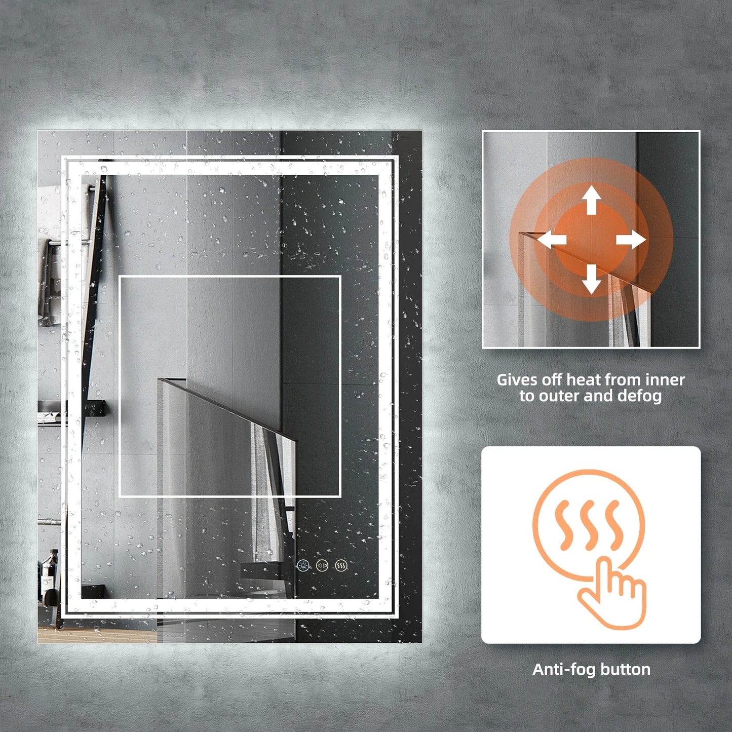 Rectangle Double Light LED Illuminated Smart Mirror Bathroom Makeup Mirror with Dimmable Anti-Fog