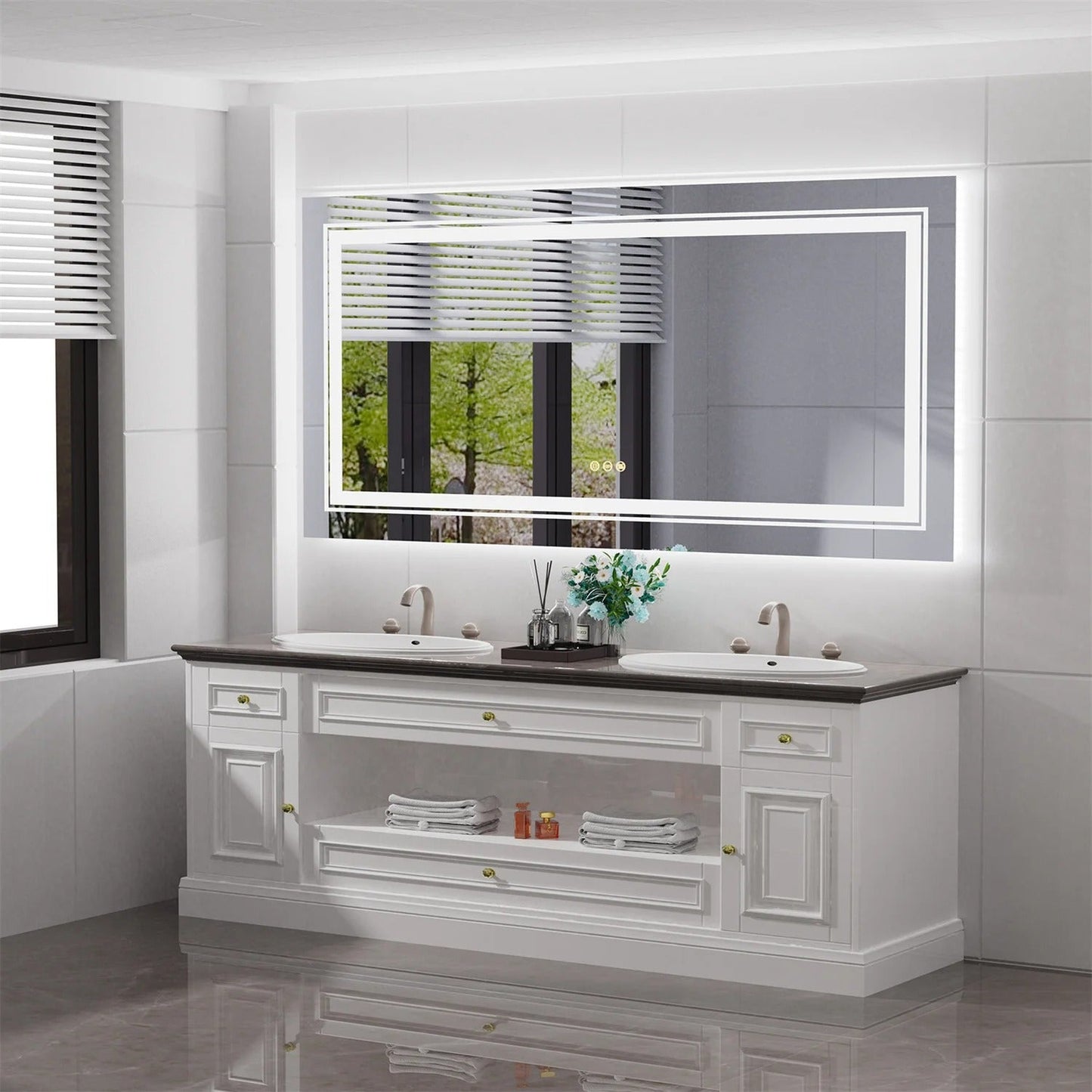 160cm x 80cm Extra Large rectangle LED Double Light Bathroom Mirror Dual Lights Anti-Fog Memory 3 Colors Dimmable