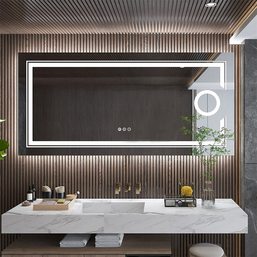 Extra Large Rectangle 120cm x 60cm Double lights Smart LED Bathroom Mirror with 3X Magnifier