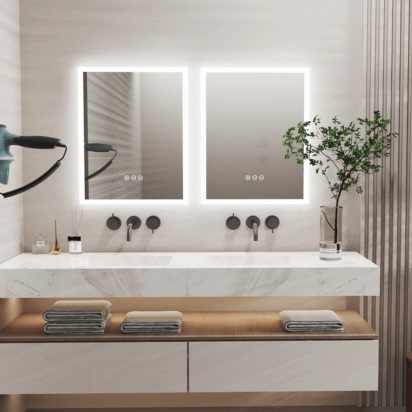 40x50cm Front light LED Bathroom Mirror with Anti-Fog, Wall Mounted Vanity Mirror with Smart Touch Button, Memory Function