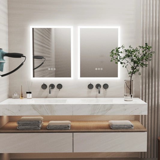 16x20" Rectangle Front Light LED Bathroom Mirror, Wall Mounted Anti Fog Vanity Mirror with Smart Touch Control, Memory Function