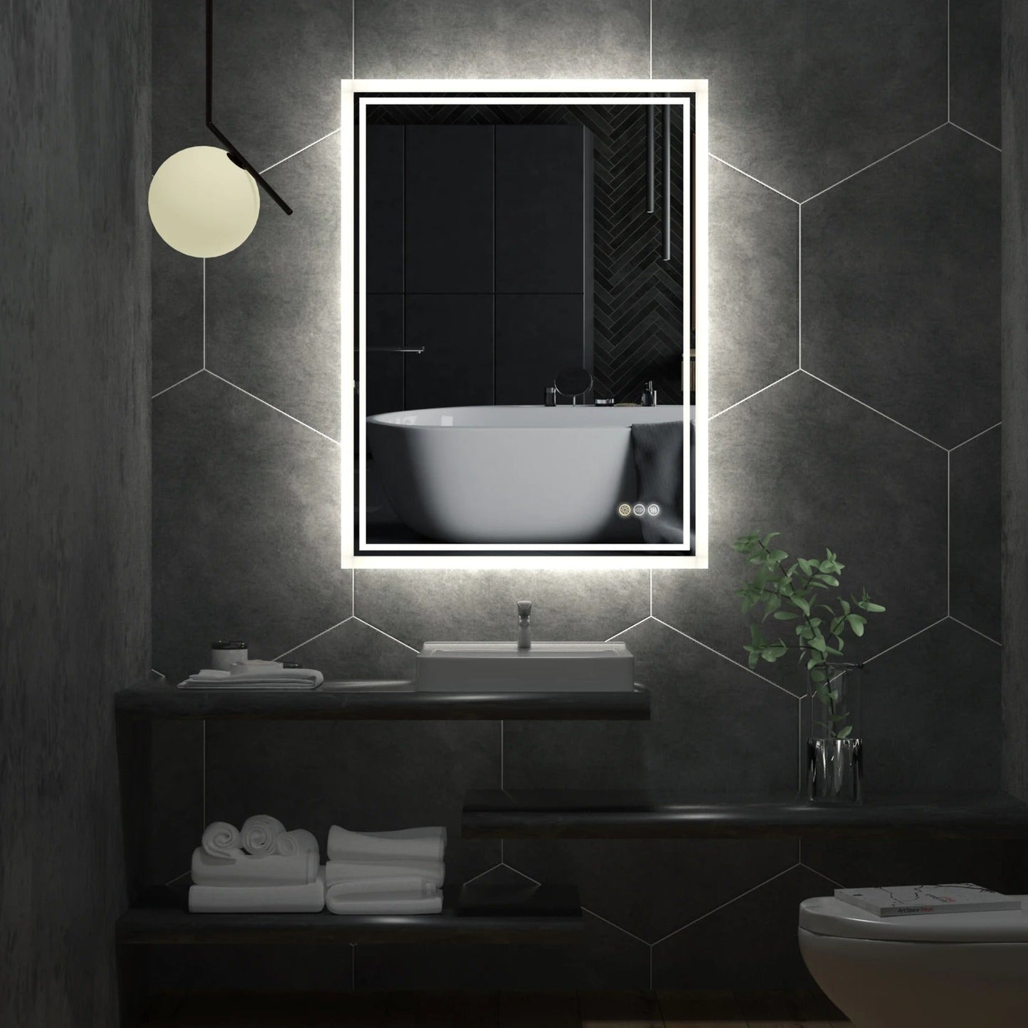 Backlit Rectangular Large LED Bathroom Vanity Mirror, Dimmable, Touch Control, Waterproof