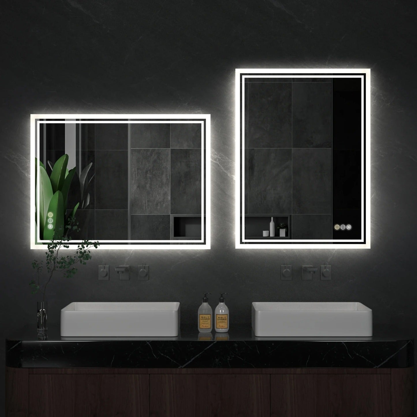 Backlit Rectangular Large LED Bathroom Vanity Mirror, Dimmable, Touch Control, Waterproof
