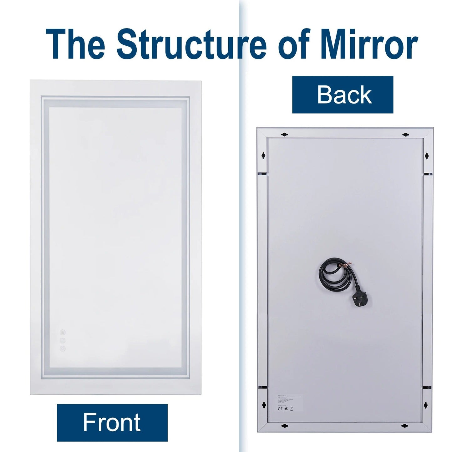 Double Light 100x 60cm Rectangle LED Bathroom Mirror, Dimmable Wall Mirrors with Anti-Fog, 3 Color