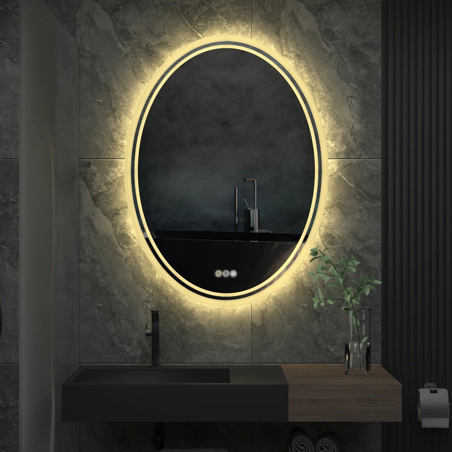 Backlit Light Oval LED Makeup Bathroom Mirror, Wall Mounted Vanity Mirror, Frameless ,Anti-Fog