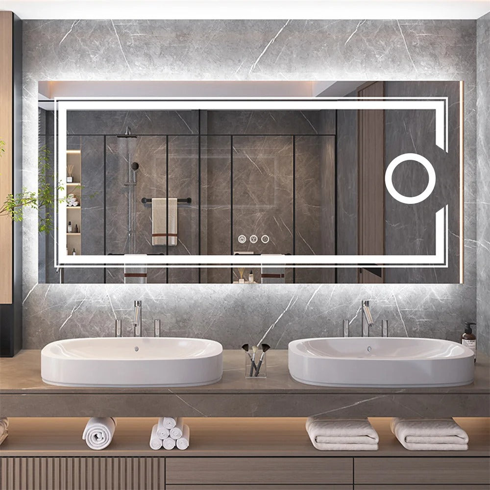 Extra Large Rectangle 120cm x 60cm Double lights Smart LED Bathroom Mirror with 3X Magnifier