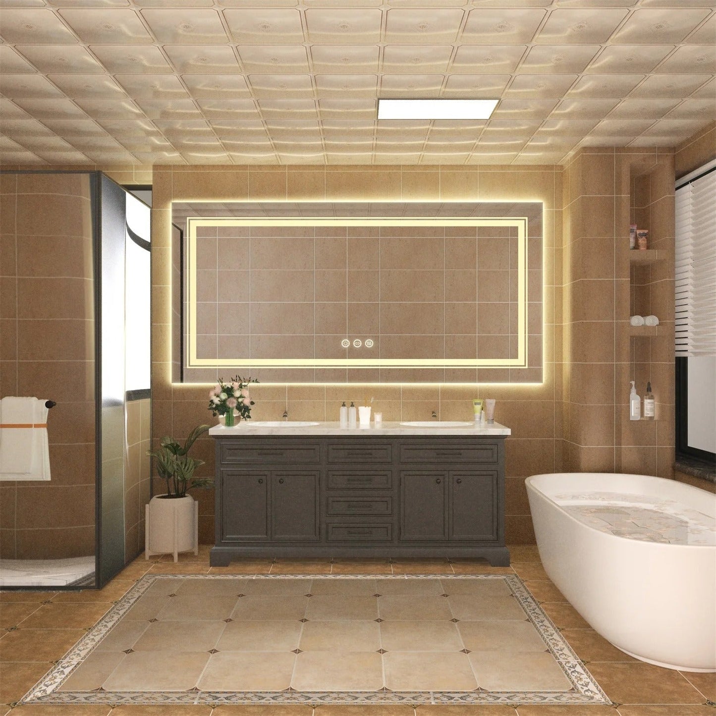 160cm x 80cm Extra Large rectangle LED Double Light Bathroom Mirror Dual Lights Anti-Fog Memory 3 Colors Dimmable
