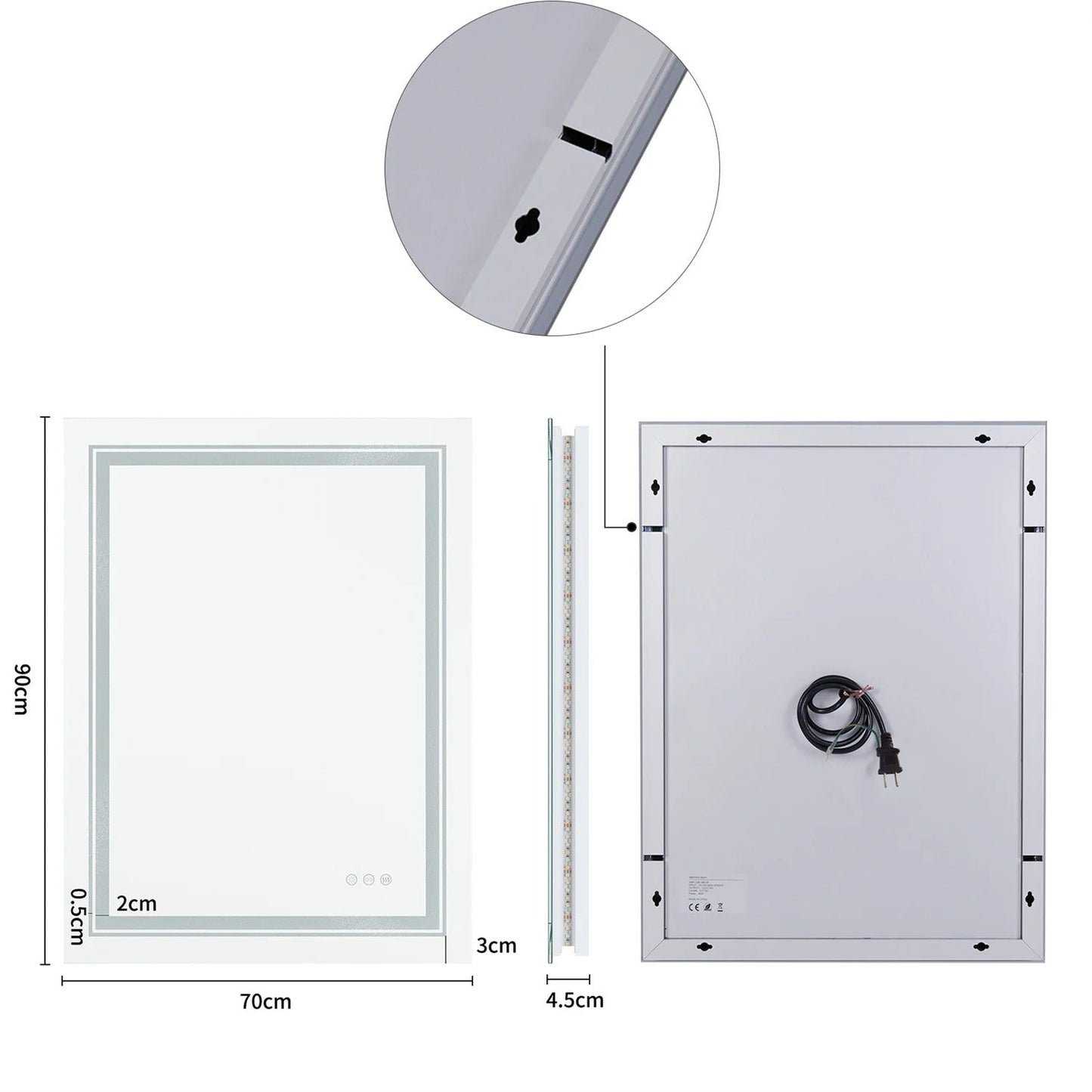 Rectangle Double Light LED Illuminated Smart Mirror Bathroom Makeup Mirror with Dimmable Anti-Fog