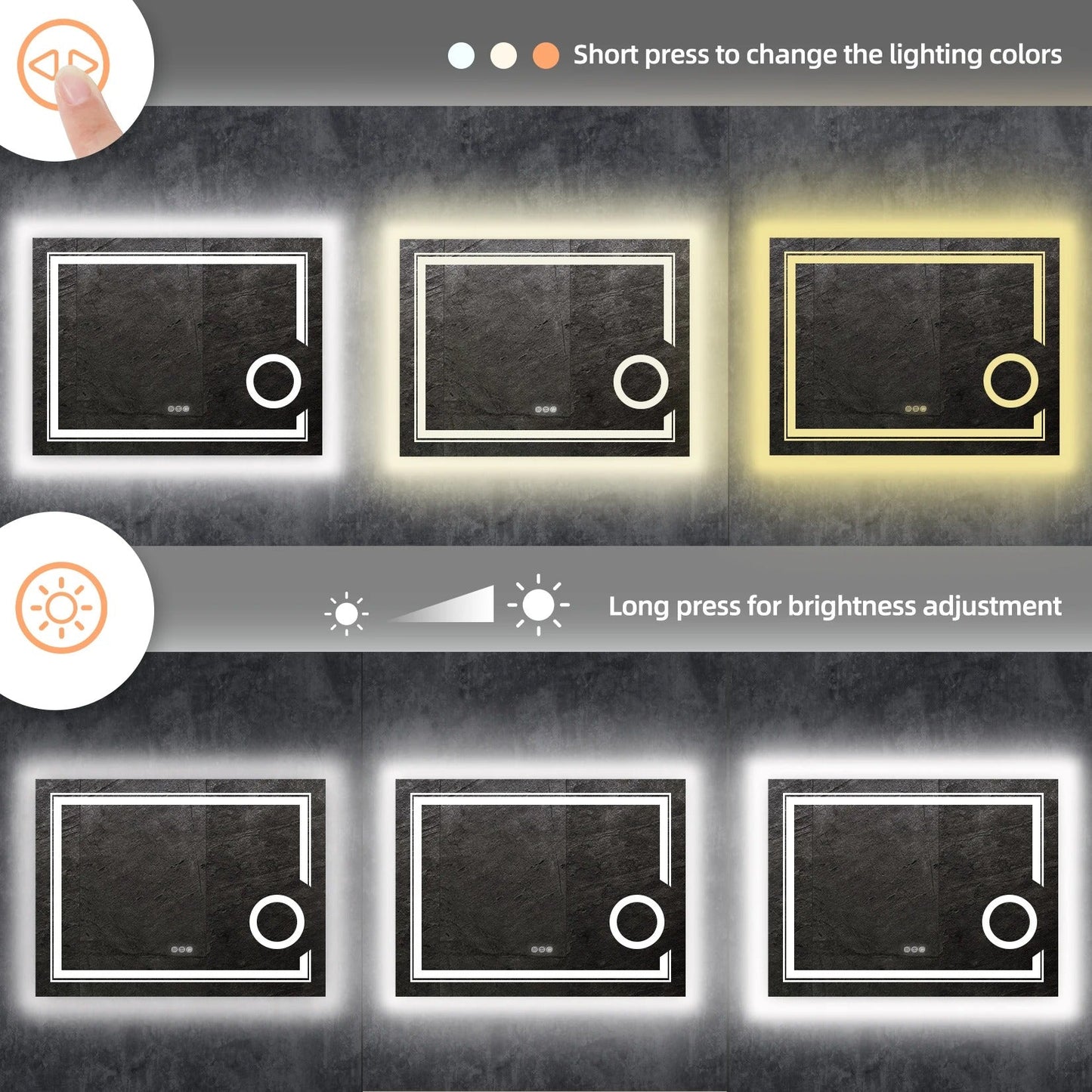 Double lights Smart LED Rectangle Bathroom Mirror with 3X Magnifier