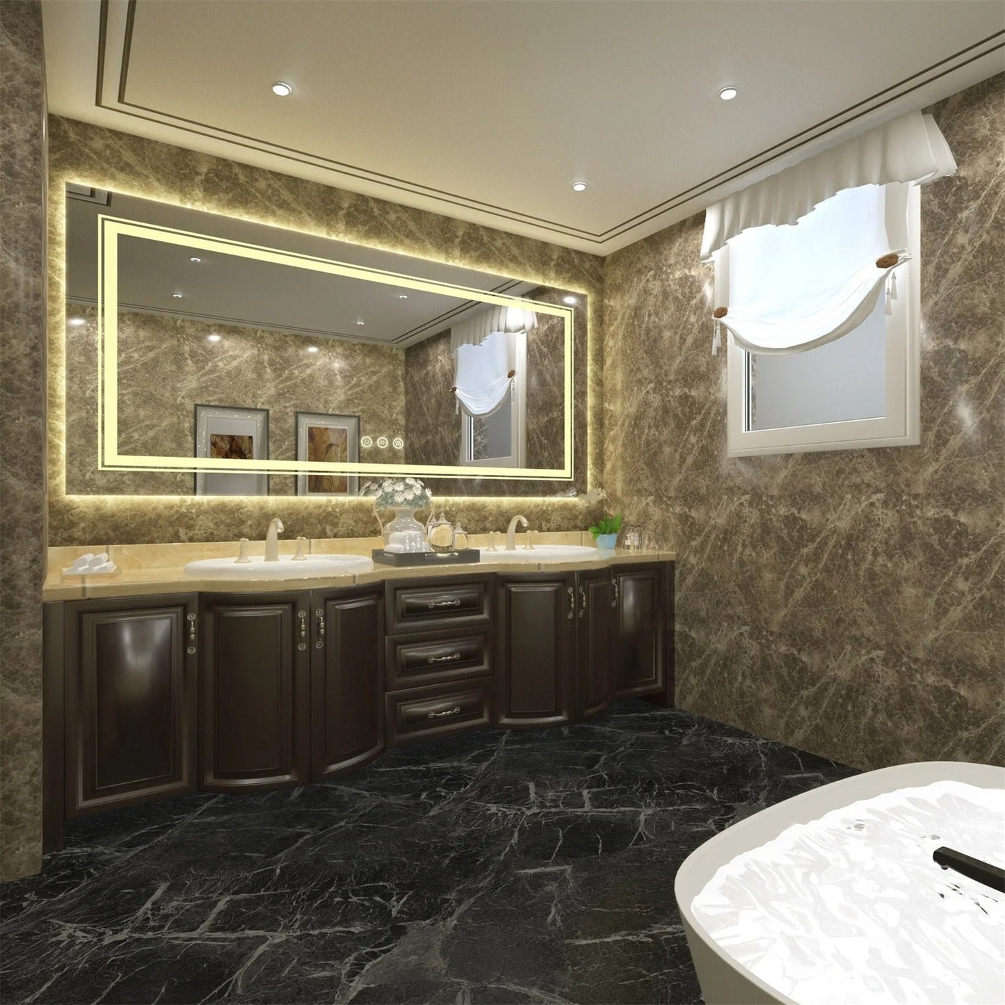 160cm x 80cm Extra Large rectangle LED Double Light Bathroom Mirror Dual Lights Anti-Fog Memory 3 Colors Dimmable