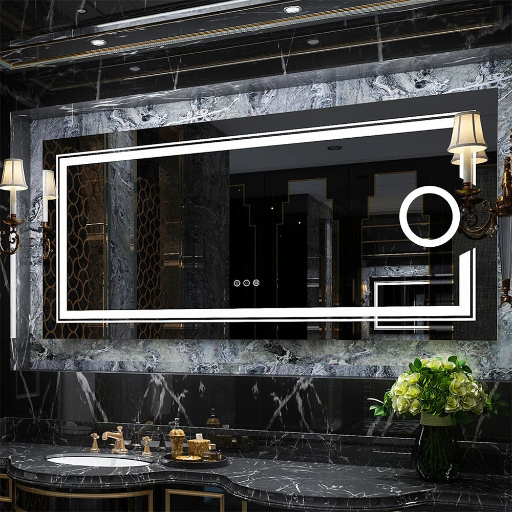 Extra Large Rectangle 120cm x 60cm Double lights Smart LED Bathroom Mirror with 3X Magnifier