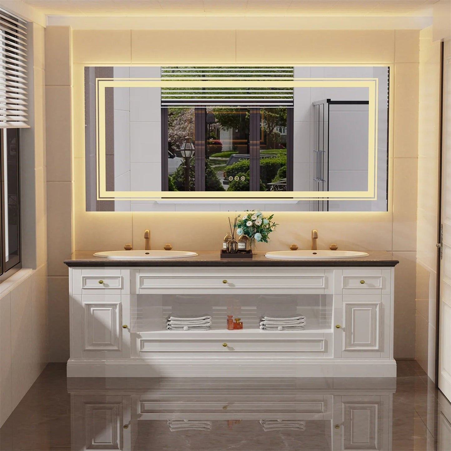 160cm x 80cm Extra Large rectangle LED Double Light Bathroom Mirror Dual Lights Anti-Fog Memory 3 Colors Dimmable
