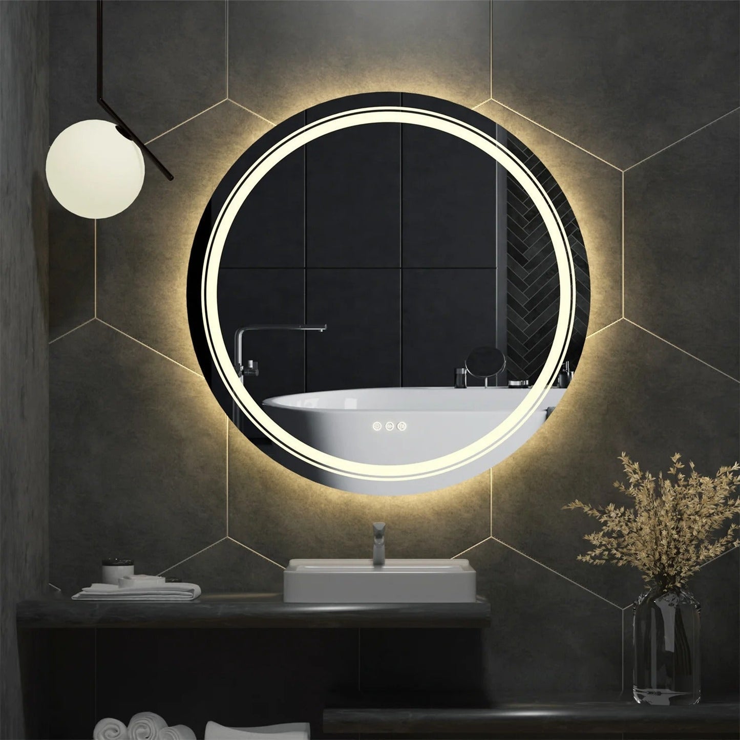 Double Light Extra Large 90cm Round Bathroom LED Vanity Mirror, Anti-Fog Dimmable Lights