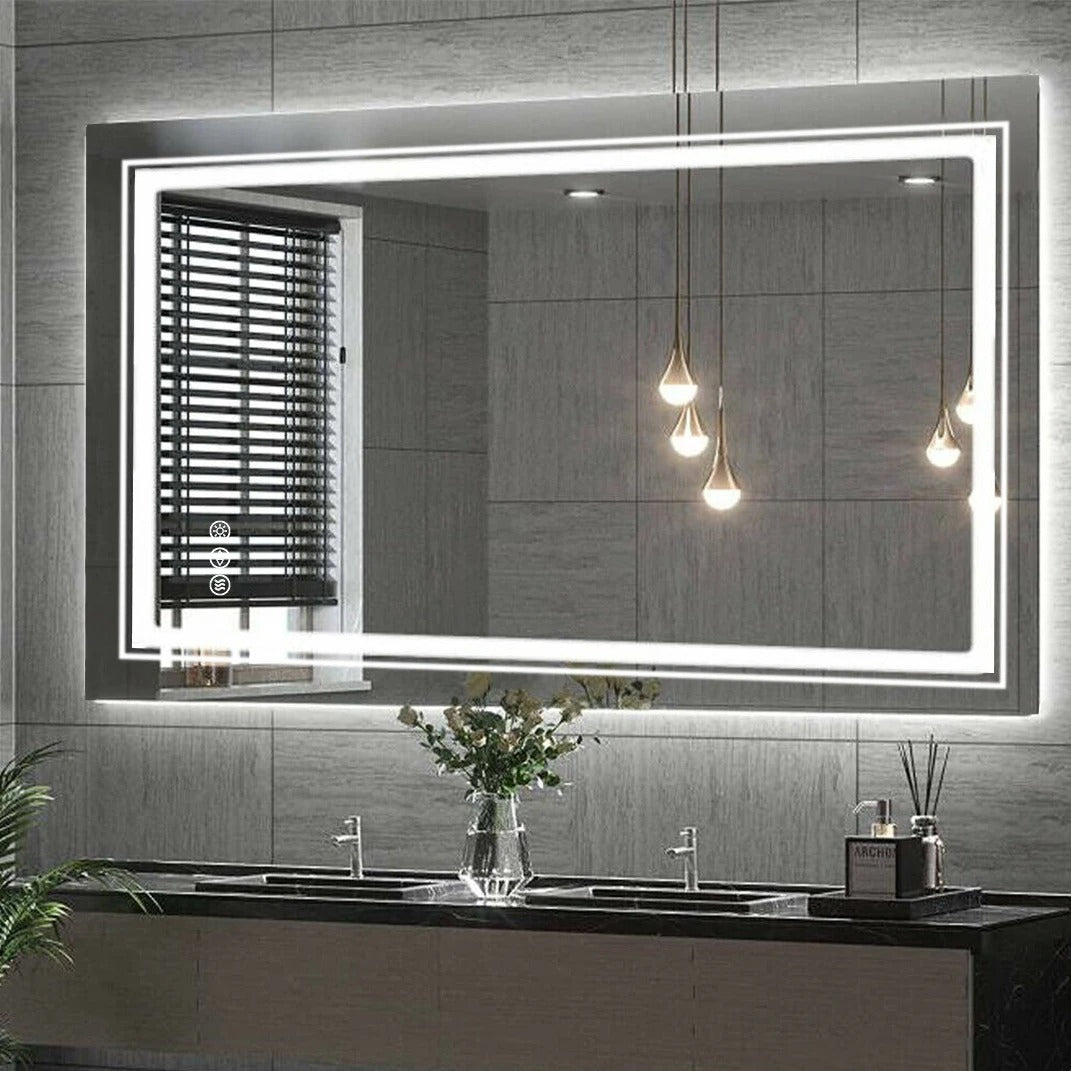 Rectangle Double Light LED Illuminated Smart Mirror Bathroom Makeup Mirror with Dimmable Anti-Fog