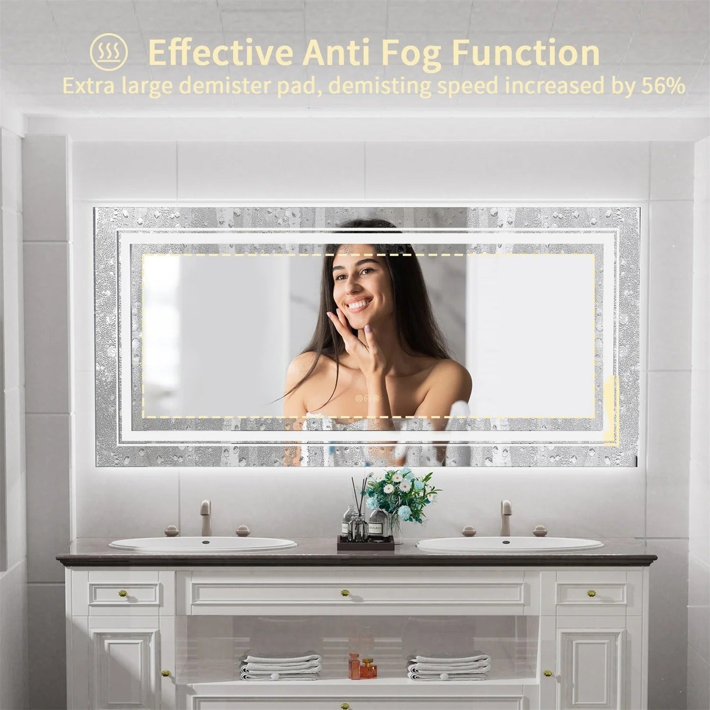 160cm x 80cm Extra Large rectangle LED Double Light Bathroom Mirror Dual Lights Anti-Fog Memory 3 Colors Dimmable