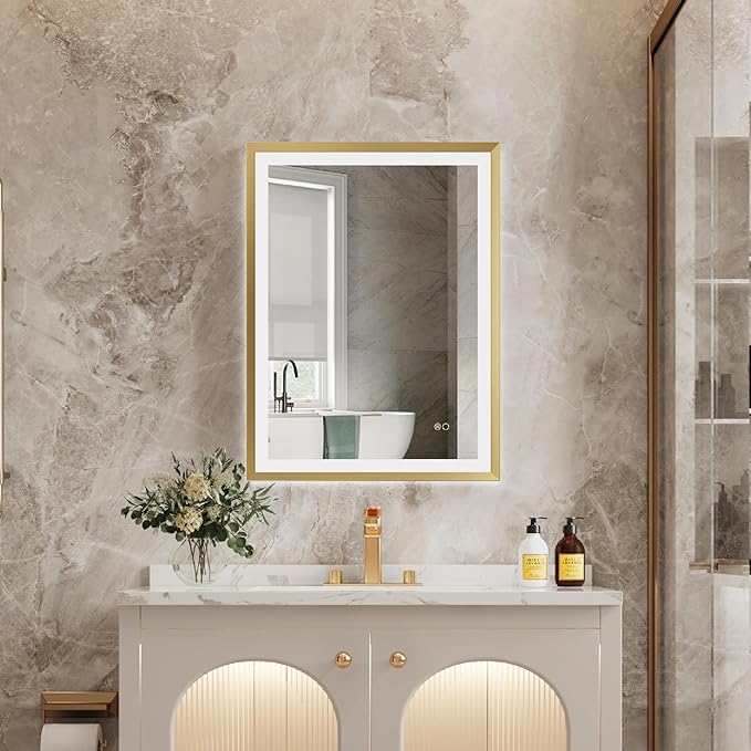 Front Light Rectangle Aluminum Alloy Frame Bath Mirror,Wall Mounted Lighted Vanity Mirror, Anti-Fog