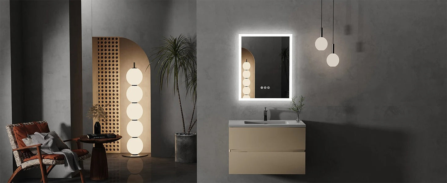 40x50cm Front light LED Bathroom Mirror with Anti-Fog, Wall Mounted Vanity Mirror with Smart Touch Button, Memory Function