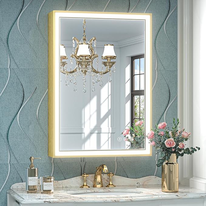 Front Light Rectangle Aluminum Alloy Frame Bath Mirror,Wall Mounted Lighted Vanity Mirror, Anti-Fog