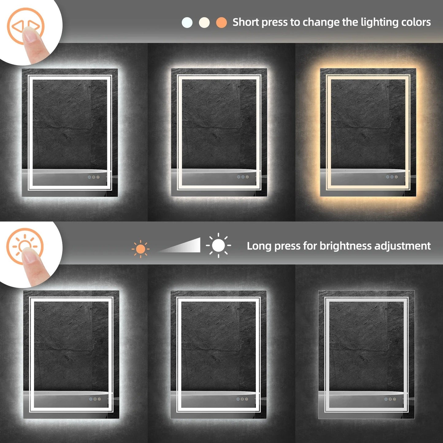 Rectangle Double Light LED Illuminated Smart Mirror Bathroom Makeup Mirror with Dimmable Anti-Fog