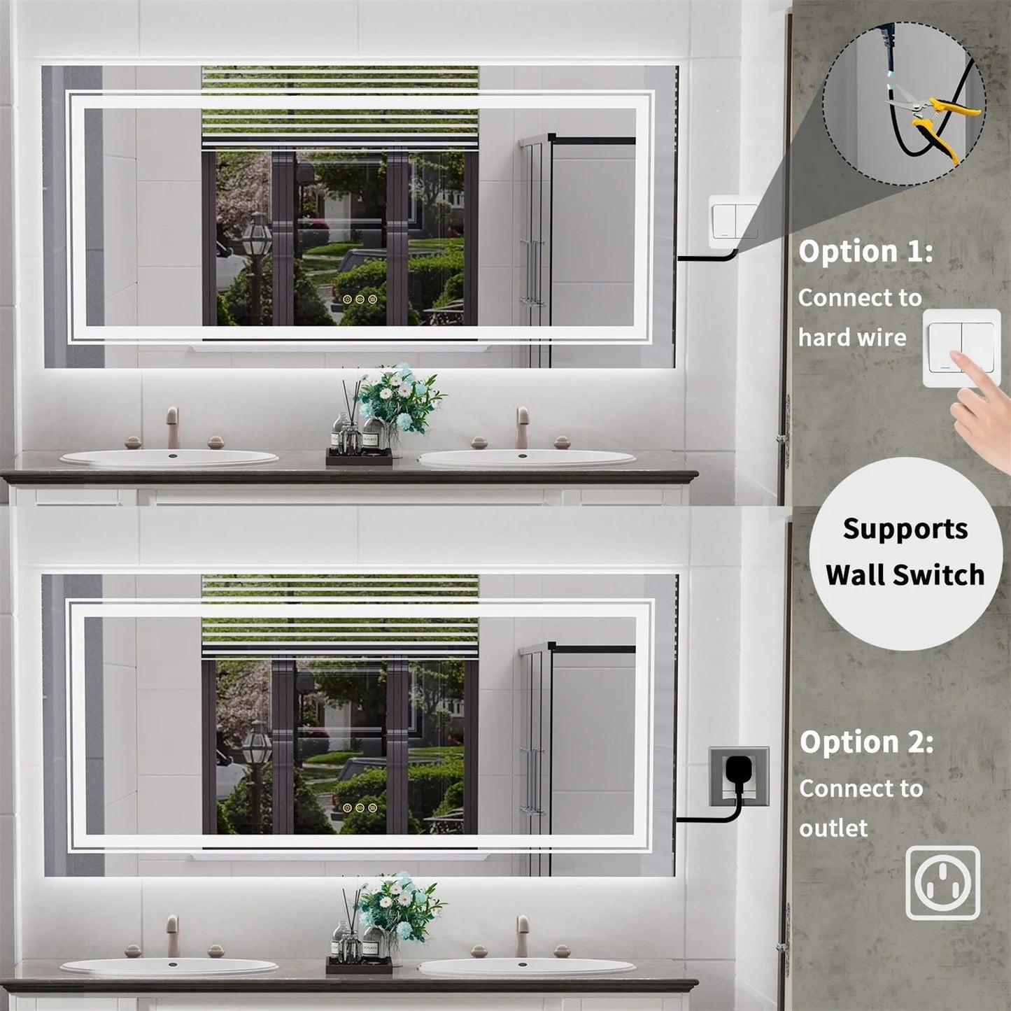 160cm x 80cm Extra Large rectangle LED Double Light Bathroom Mirror Dual Lights Anti-Fog Memory 3 Colors Dimmable