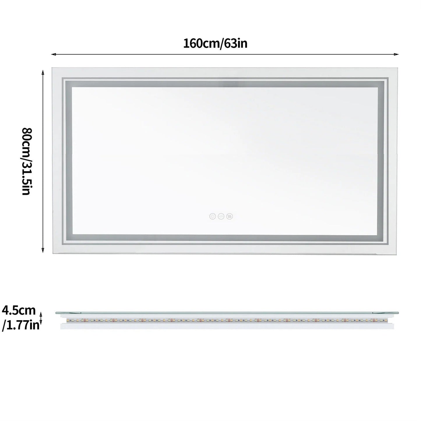 160cm x 80cm Extra Large rectangle LED Double Light Bathroom Mirror Dual Lights Anti-Fog Memory 3 Colors Dimmable