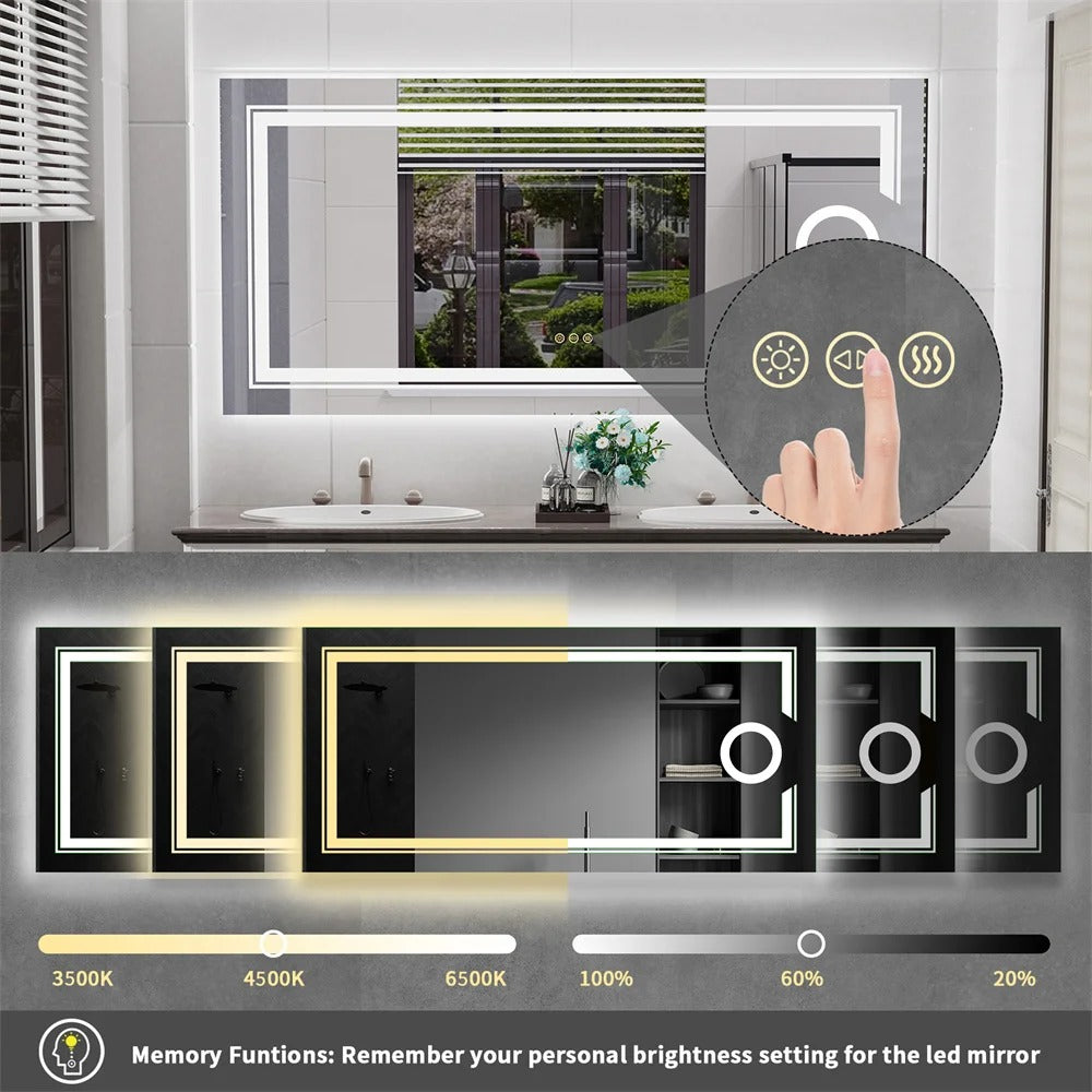 Extra Large Rectangle 120cm x 60cm Double lights Smart LED Bathroom Mirror with 3X Magnifier