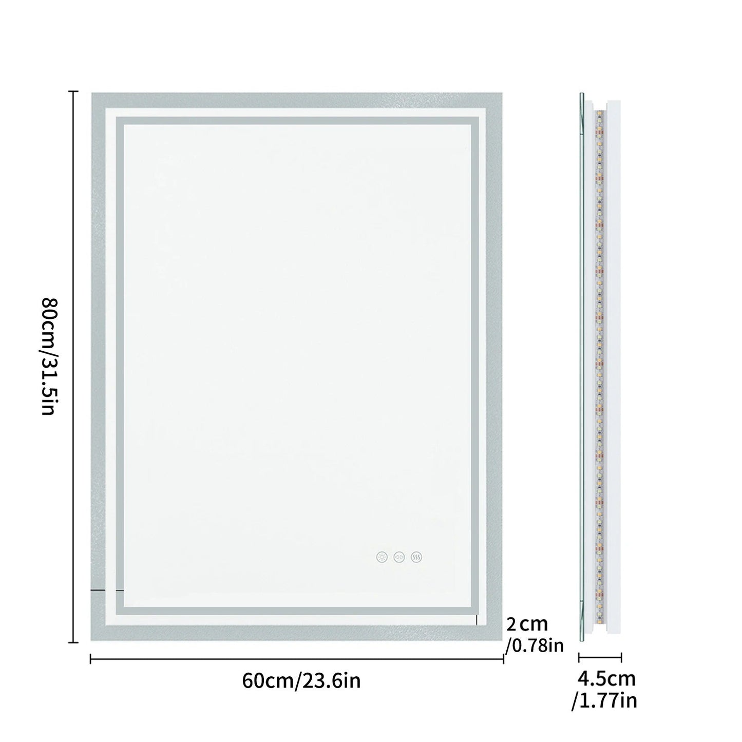 Backlit Rectangular Large LED Bathroom Vanity Mirror, Dimmable, Touch Control, Waterproof