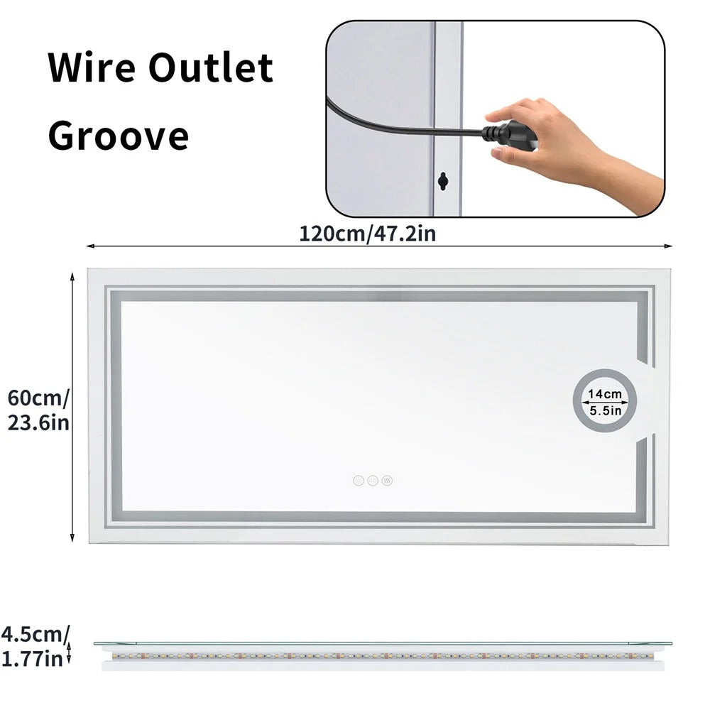 Extra Large Rectangle 120cm x 60cm Double lights Smart LED Bathroom Mirror with 3X Magnifier