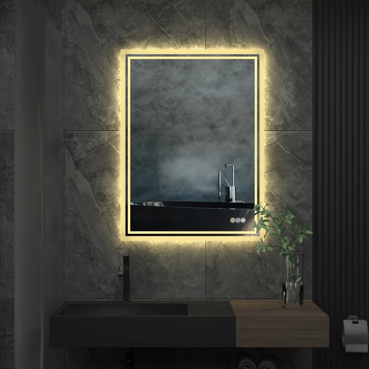 Backlit Rectangular Large LED Bathroom Vanity Mirror, Dimmable, Touch Control, Waterproof
