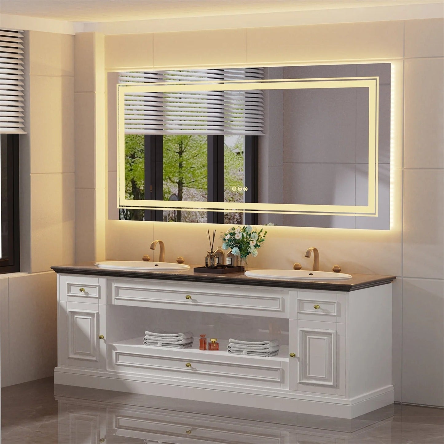 160cm x 80cm Extra Large rectangle LED Double Light Bathroom Mirror Dual Lights Anti-Fog Memory 3 Colors Dimmable