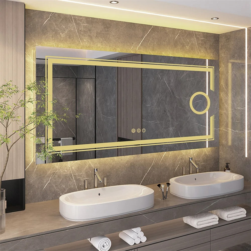 Extra Large Rectangle 120cm x 60cm Double lights Smart LED Bathroom Mirror with 3X Magnifier