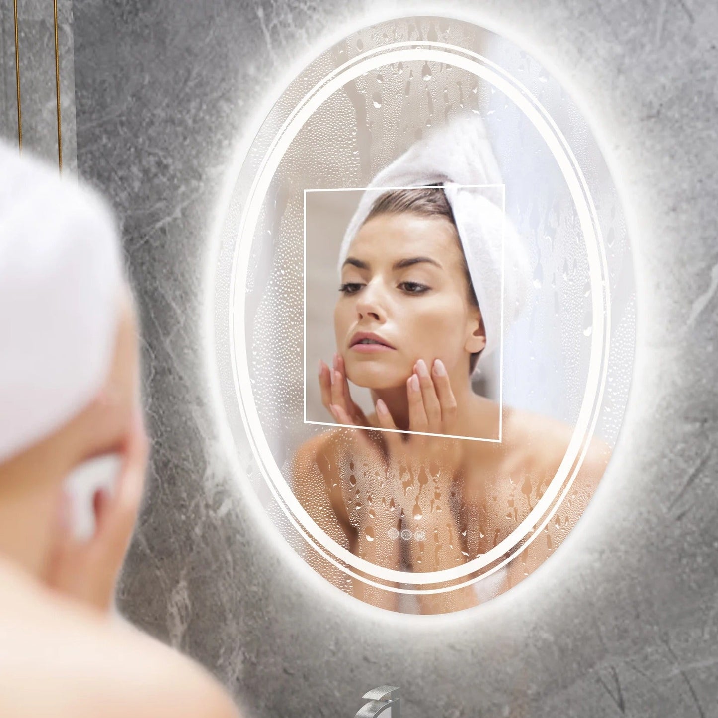 Double Light OVAL LED Illuminated Mirror Bathroom Makeup Mirror with Dimmable