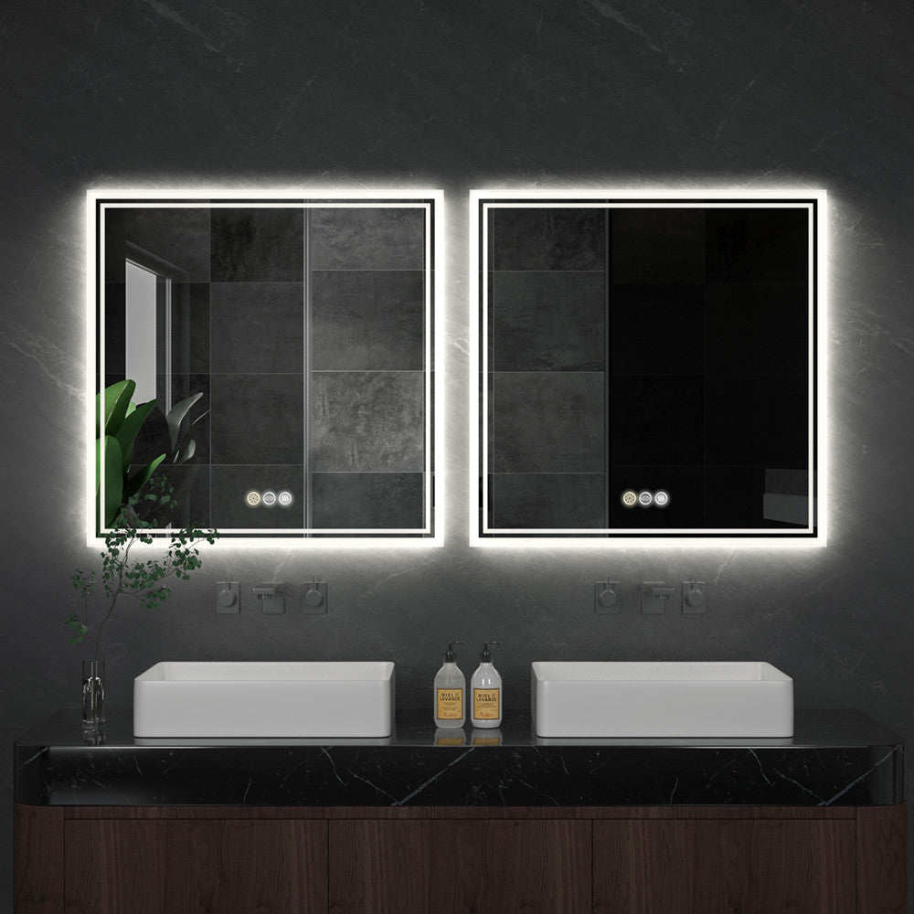 Backlit Light Square LED Makeup Bathroom Mirror or Wall Mounted, Vanity Mirror Frameless ,Anti-Fog