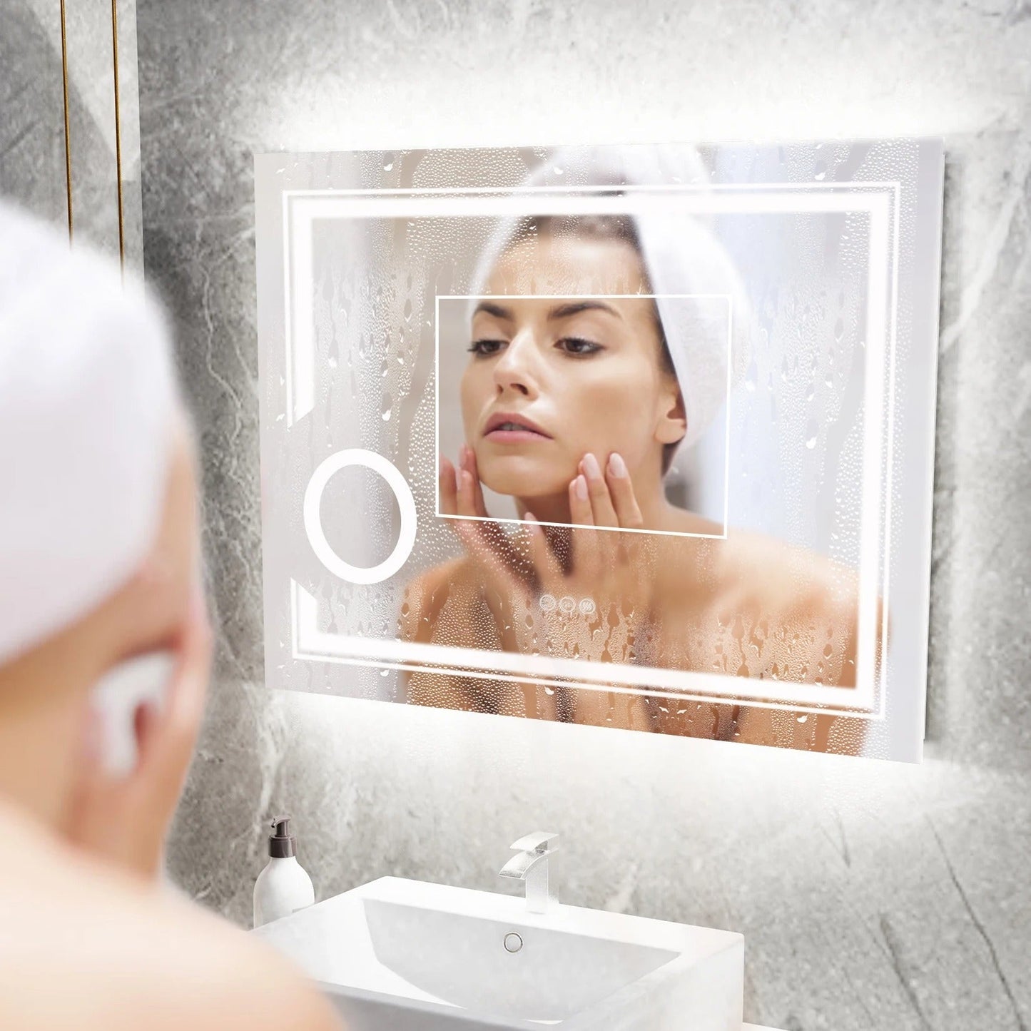 Double lights Smart LED Rectangle Bathroom Mirror with 3X Magnifier