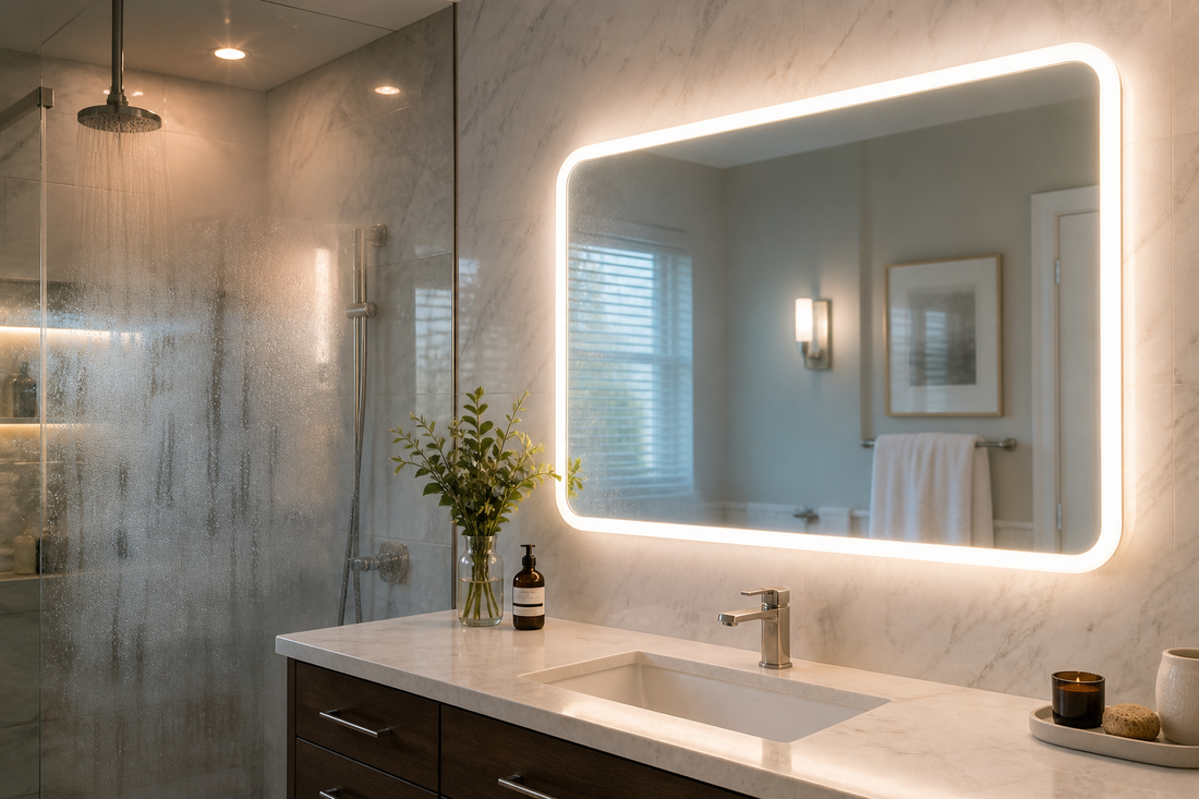 Anti-fog LED mirror compared with a regular lighted mirror